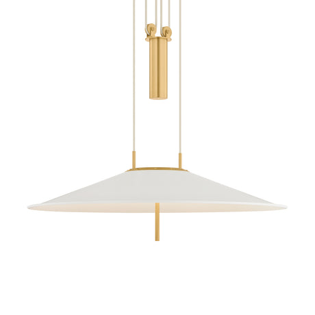 Elow Pull-Down LED Pendant 30", Matte White and Aged Brass