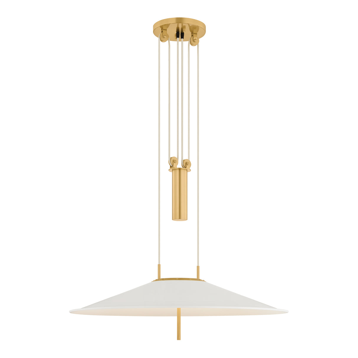 Elow Pull-Down LED Pendant 30", Matte White and Aged Brass
