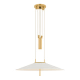 Elow Pull-Down LED Pendant 30", Matte White and Aged Brass