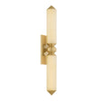 Prosper LED Wall Sconce 26", Vintage Brass and Champagne Seeded Cloud Glass, three-quarter view of stacked cylinder shades