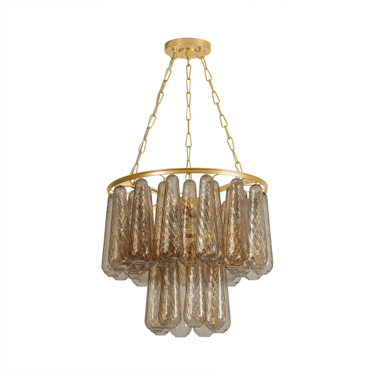 Petronella Two-Tier Chandelier 27", Gold Leaf and Smoke Taupe Swirled Glass