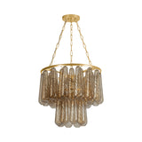 Petronella Two-Tier Chandelier 27", Gold Leaf and Smoke Taupe Swirled Glass