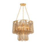 Petronella Two-Tier Chandelier 27", Gold Leaf and Smoke Taupe Swirled Glass