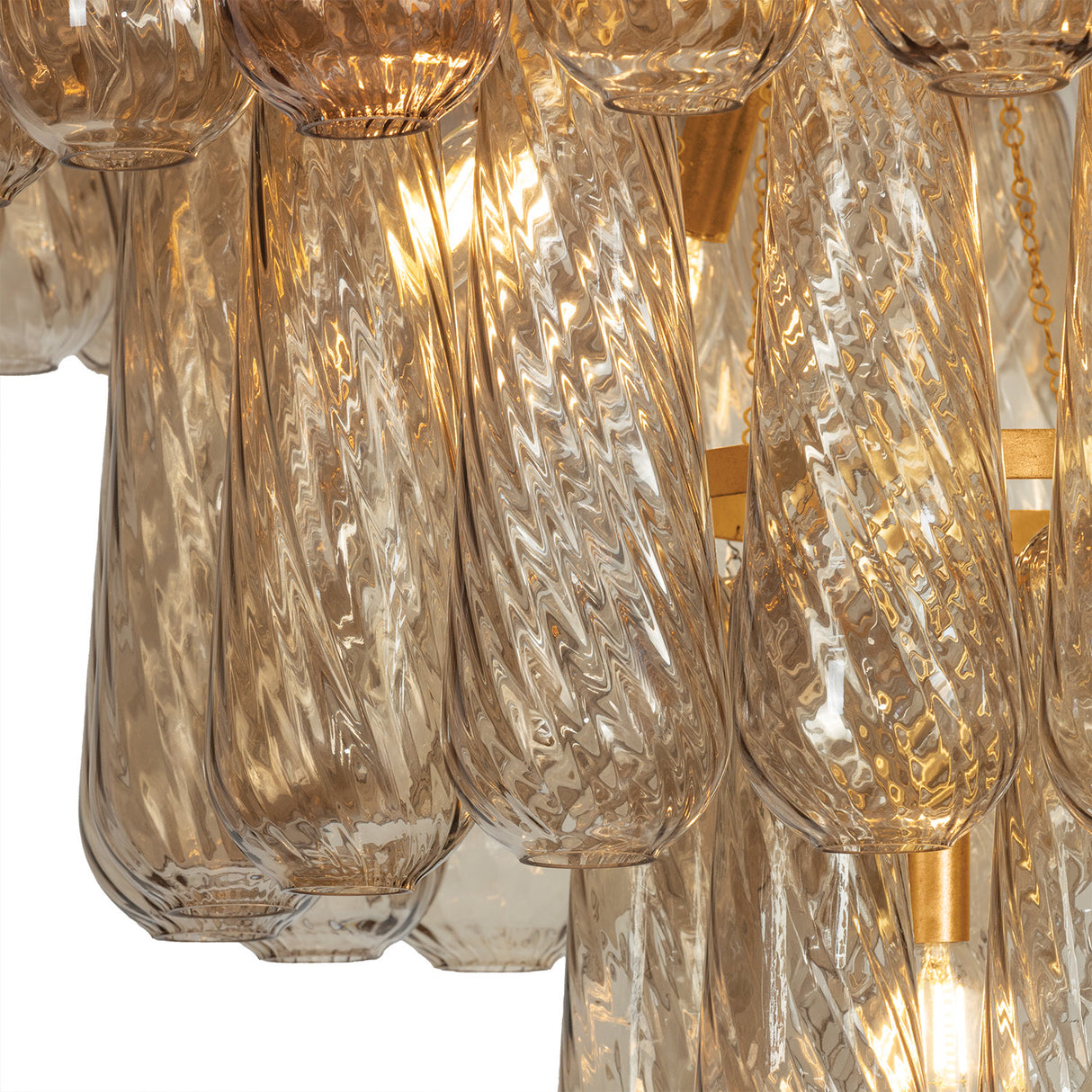 Petronella Four-Tier Chandelier 46", Gold Leaf and Smoke Taupe Swirled Glass