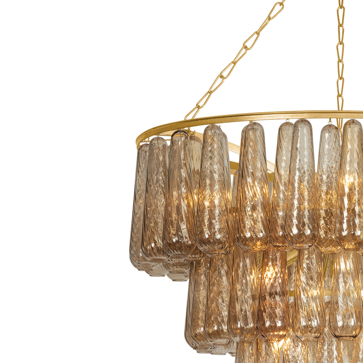 Petronella Four-Tier Chandelier 46", Gold Leaf and Smoke Taupe Swirled Glass