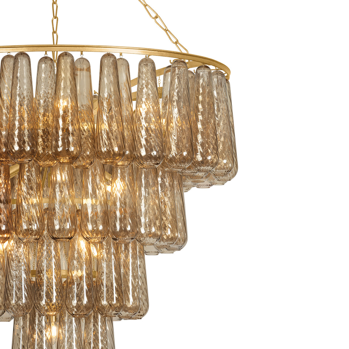 Petronella Four-Tier Chandelier 46", Gold Leaf and Smoke Taupe Swirled Glass