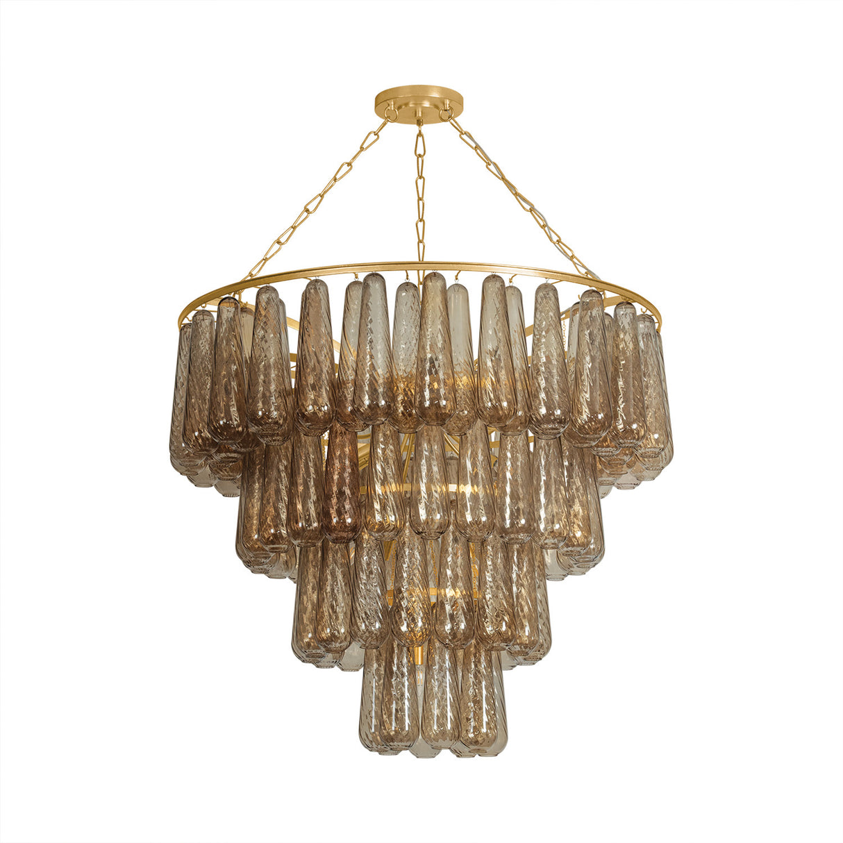 Petronella Four-Tier Chandelier 46", Gold Leaf and Smoke Taupe Swirled Glass