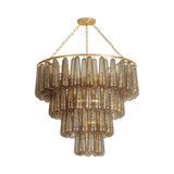 Petronella Four-Tier Chandelier 46", Gold Leaf and Smoke Taupe Swirled Glass