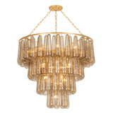 Petronella Four-Tier Chandelier 46", Gold Leaf and Smoke Taupe Swirled Glass