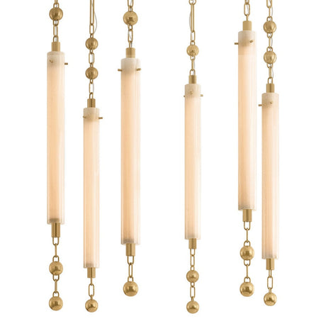 Nicolette LED Chandelier 28", Vintage Brass and Seeded Cloud Glass