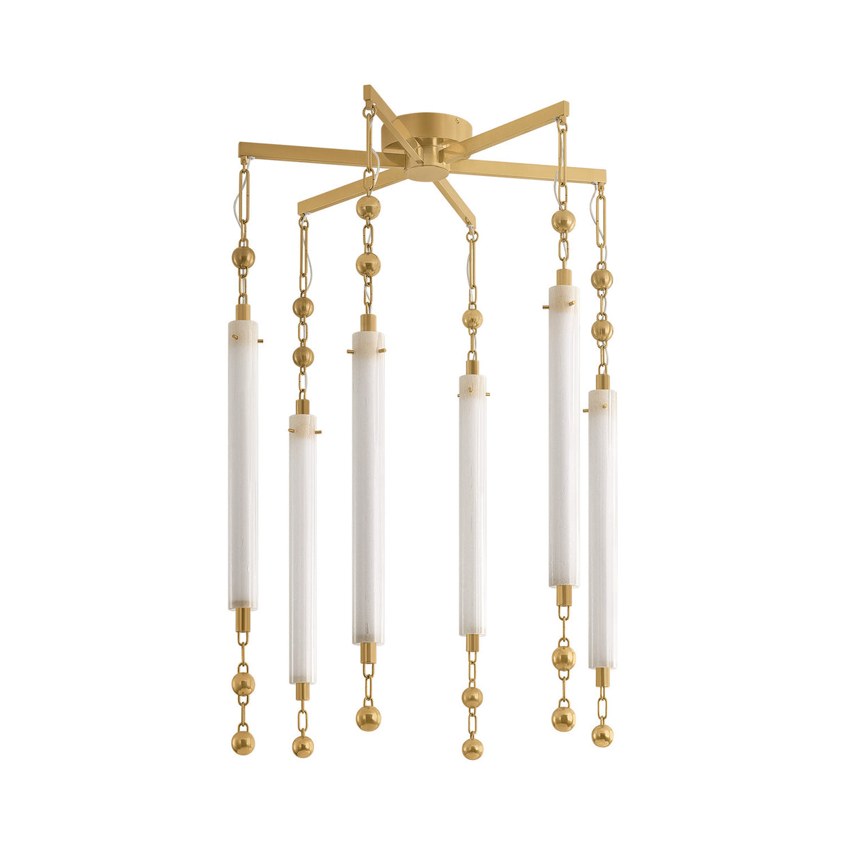 Nicolette LED Chandelier 28", Vintage Brass and Seeded Cloud Glass