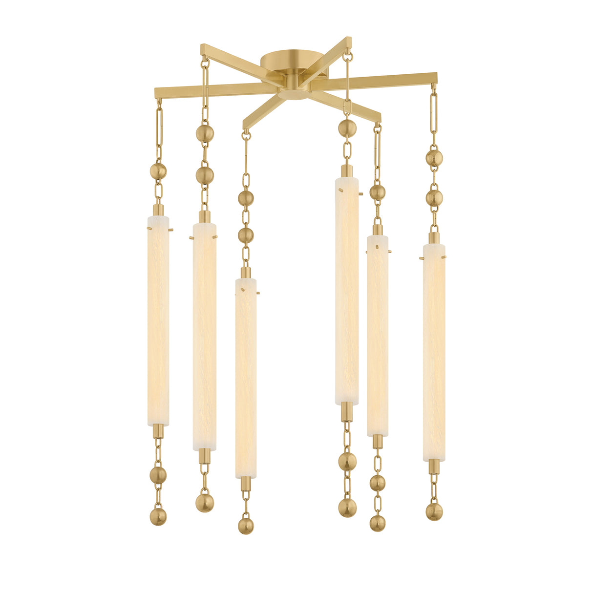 Nicolette LED Chandelier 28", Vintage Brass and Seeded Cloud Glass