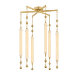 Nicolette LED Chandelier 28", Vintage Brass and Seeded Cloud Glass