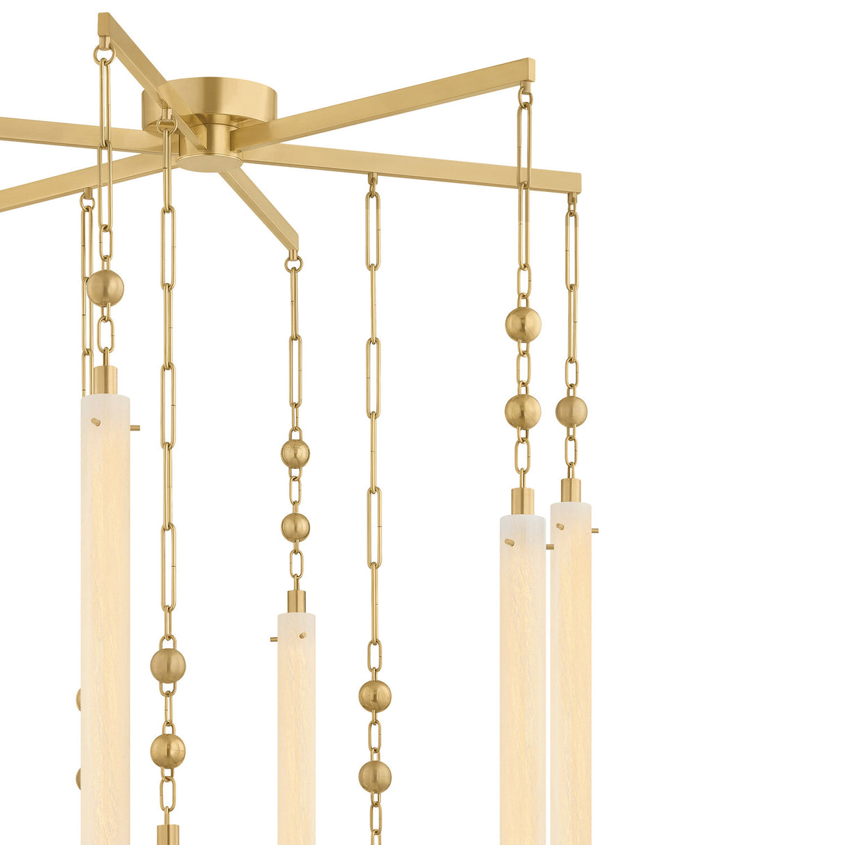 Nicolette LED Chandelier 40", Vintage Brass and Seeded Cloud Glass