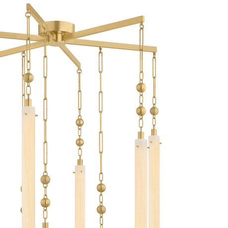 Nicolette LED Chandelier 40", Vintage Brass and Seeded Cloud Glass