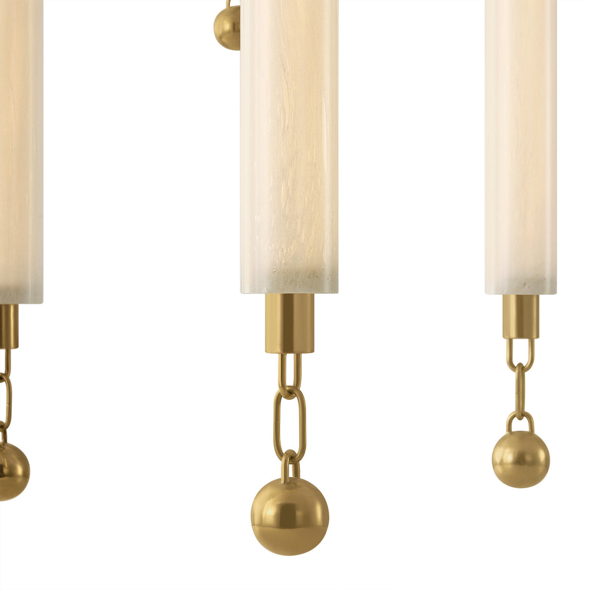 Nicolette LED Chandelier 40", Vintage Brass and Seeded Cloud Glass