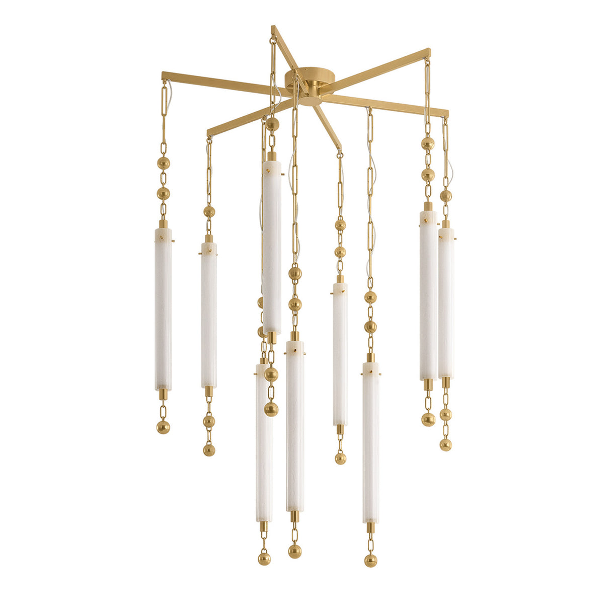 Nicolette LED Chandelier 40", Vintage Brass and Seeded Cloud Glass