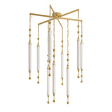 Nicolette LED Chandelier 40", Vintage Brass and Seeded Cloud Glass