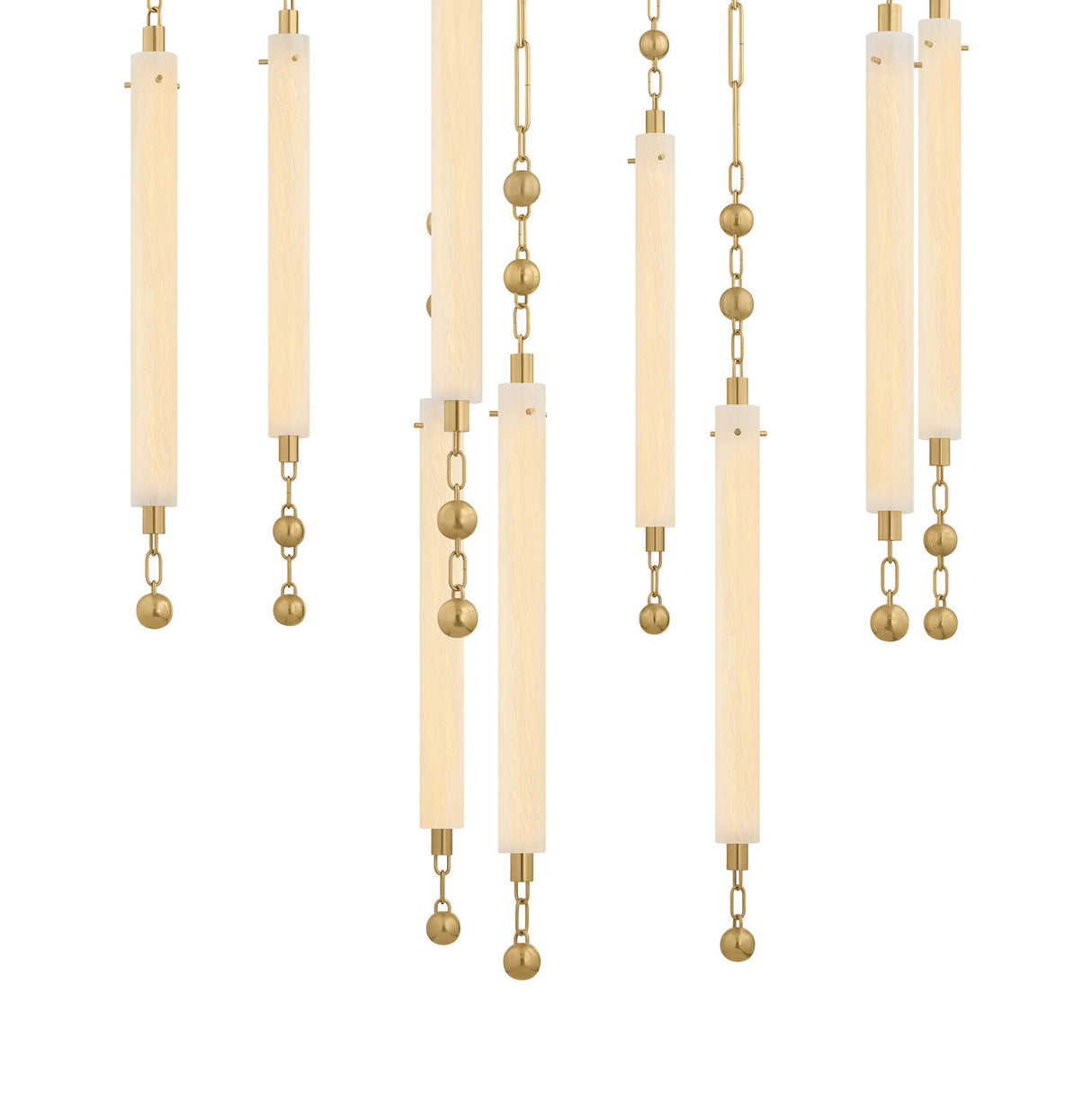 Nicolette LED Chandelier 40", Vintage Brass and Seeded Cloud Glass