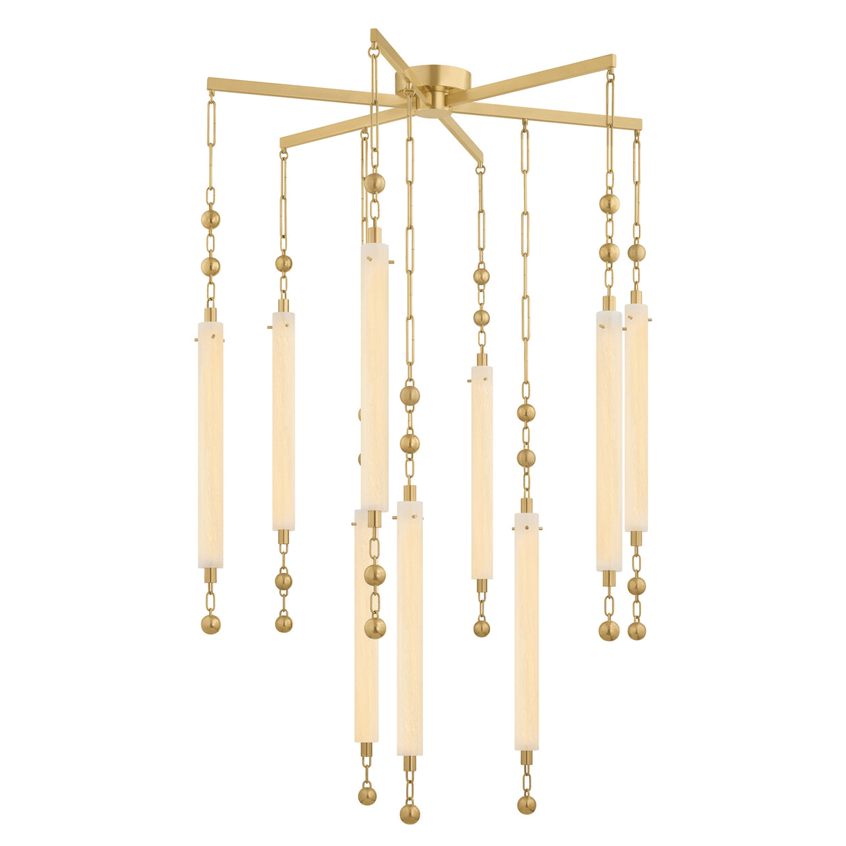 Nicolette LED Chandelier 40", Vintage Brass and Seeded Cloud Glass
