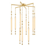 Nicolette LED Chandelier 40", Vintage Brass and Seeded Cloud Glass