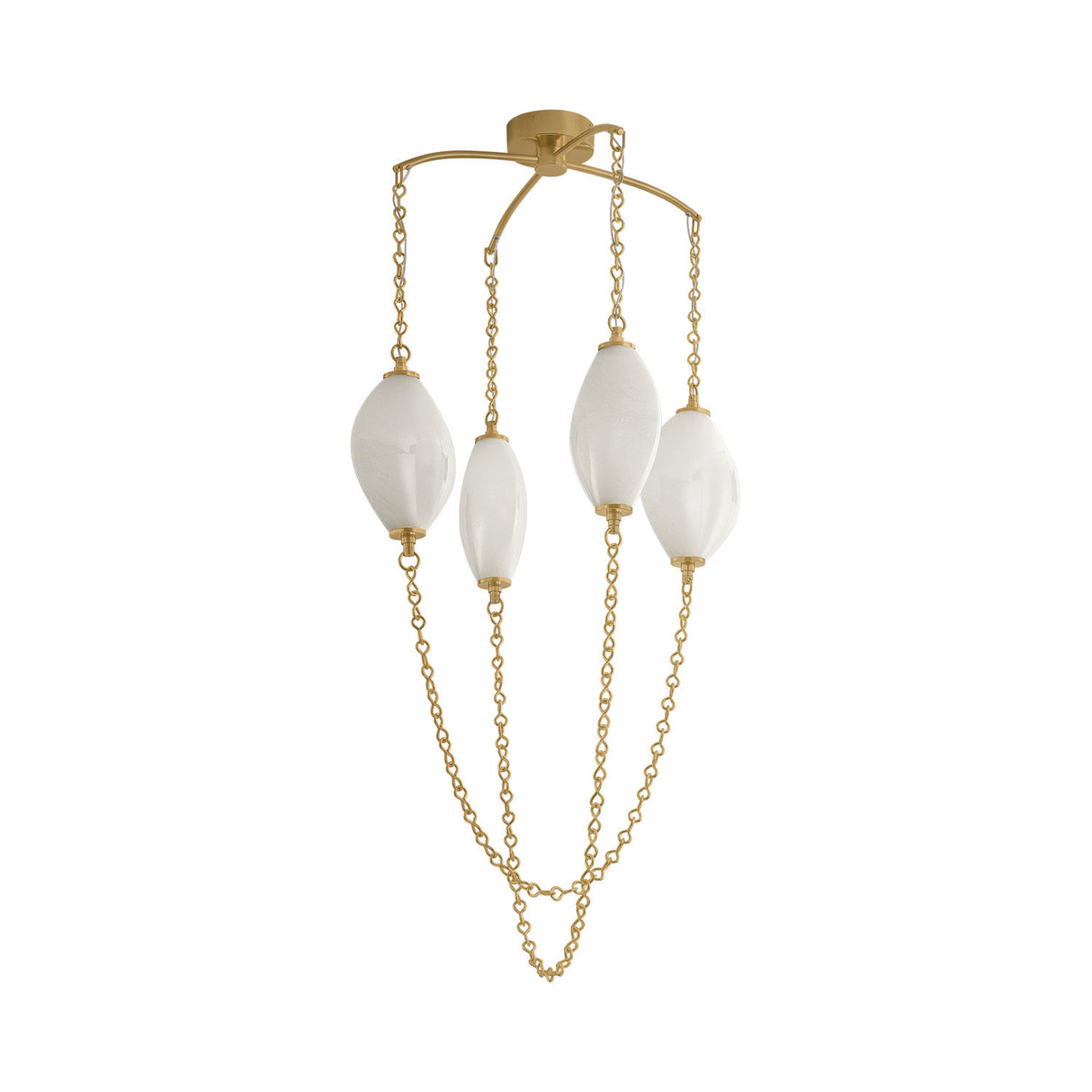 Opalina LED Chandelier 30", Vintage Brass and Seeded Cloud Glass