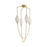 Opalina LED Chandelier 30", Vintage Brass and Seeded Cloud Glass
