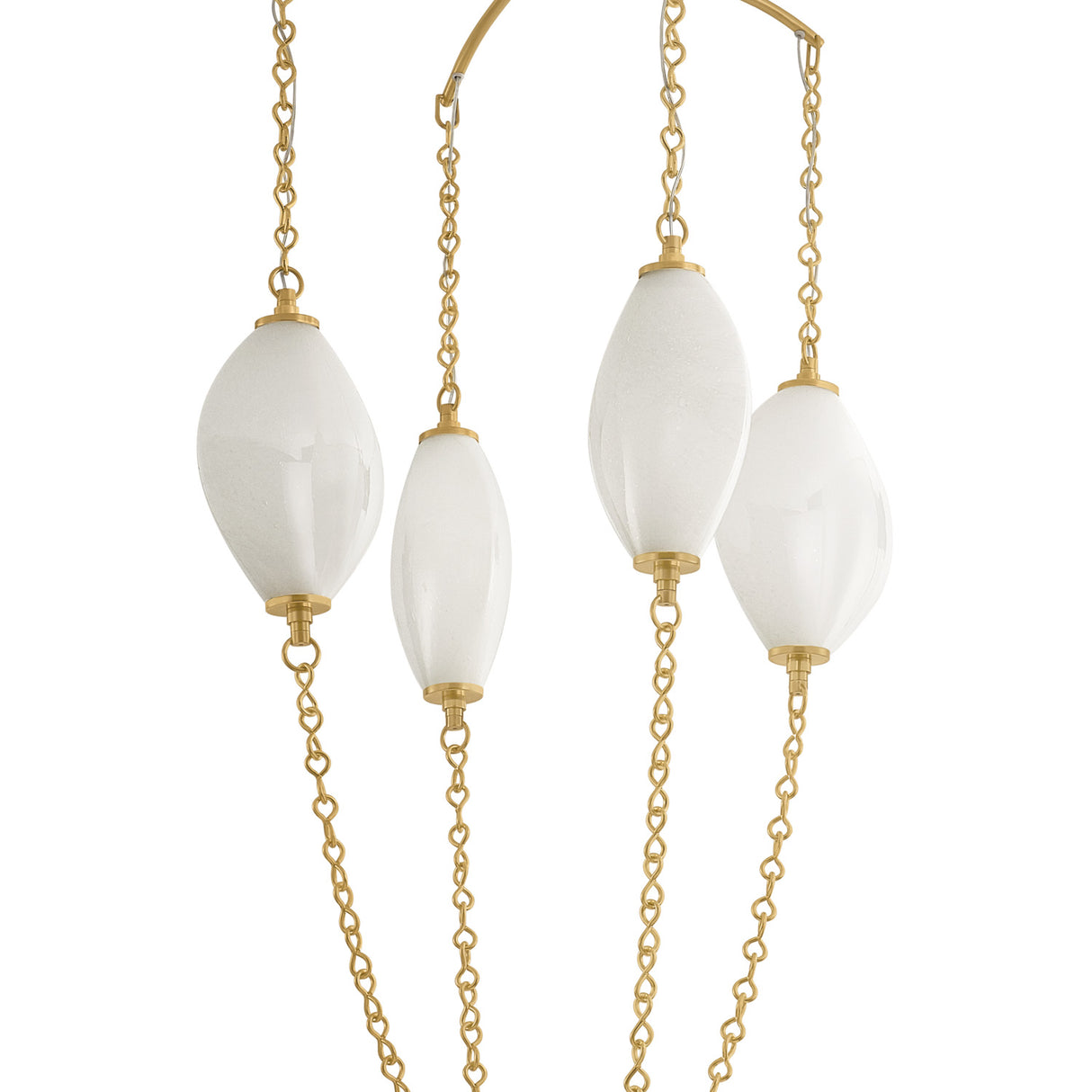 Opalina LED Chandelier 30", Vintage Brass and Seeded Cloud Glass