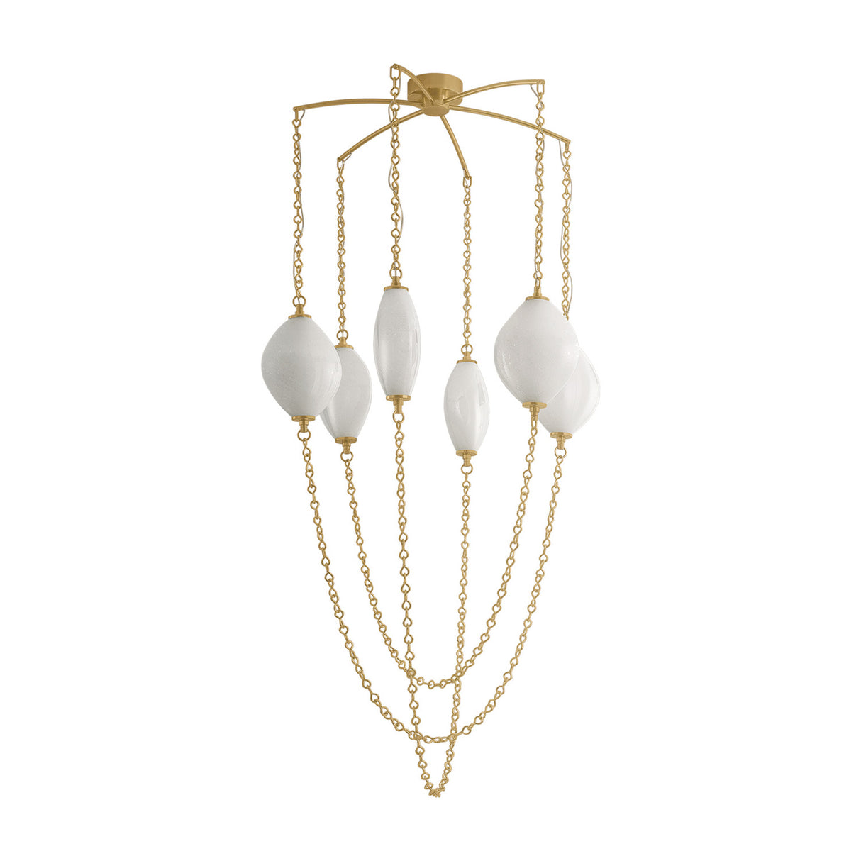 Opalina LED Chandelier 39", Vintage Brass and Seeded Cloud Glass