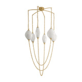 Opalina LED Chandelier 39", Vintage Brass and Seeded Cloud Glass