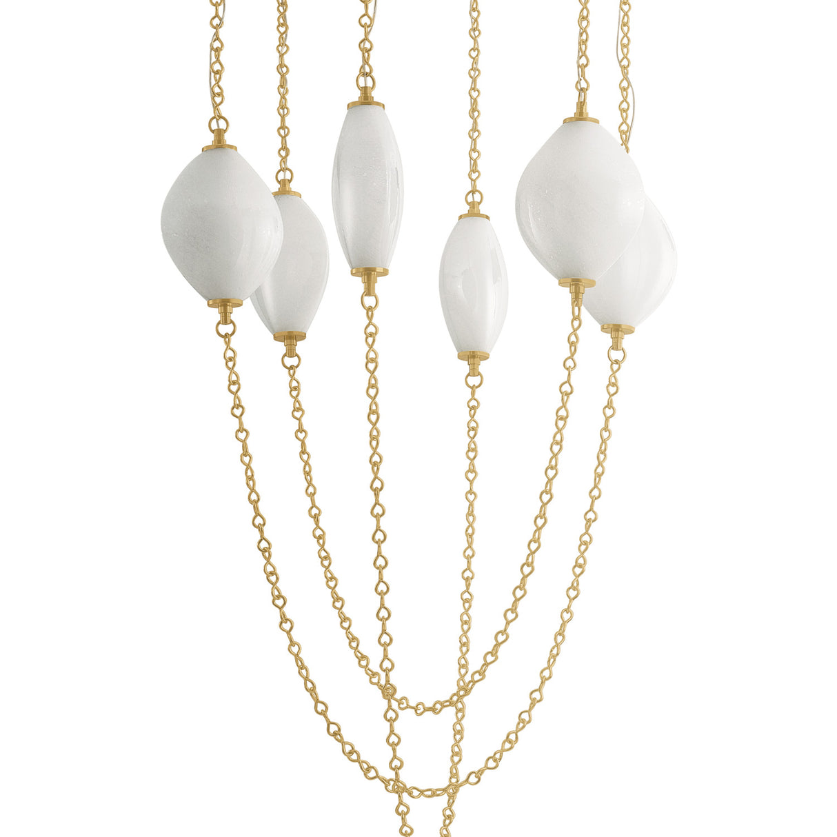 Opalina LED Chandelier 39", Vintage Brass and Seeded Cloud Glass