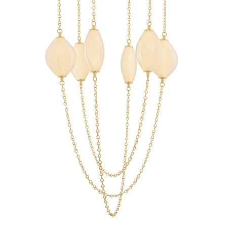 Opalina LED Chandelier 39", Vintage Brass and Seeded Cloud Glass