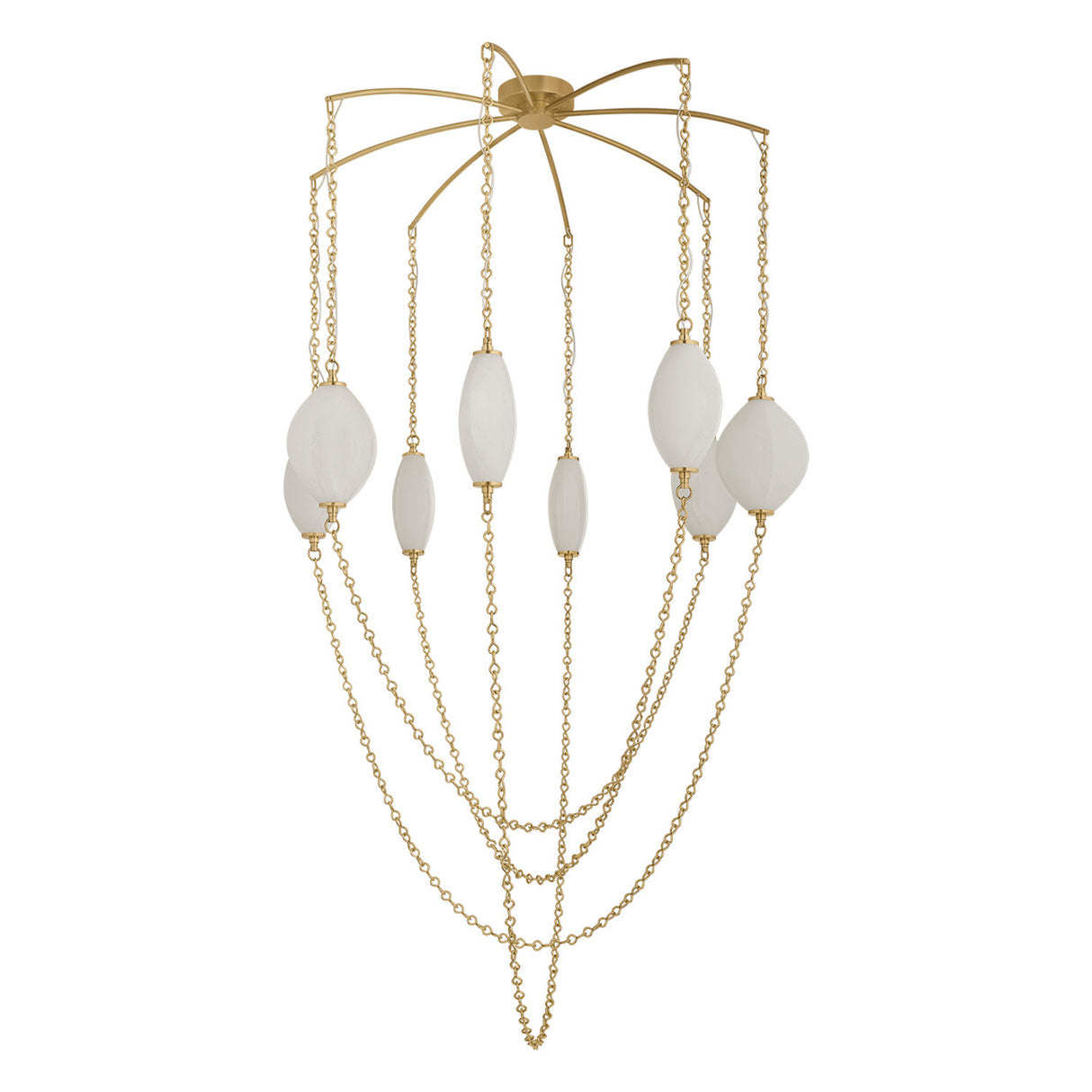 Opalina LED Chandelier 54", Vintage Brass and Seeded Cloud Glass