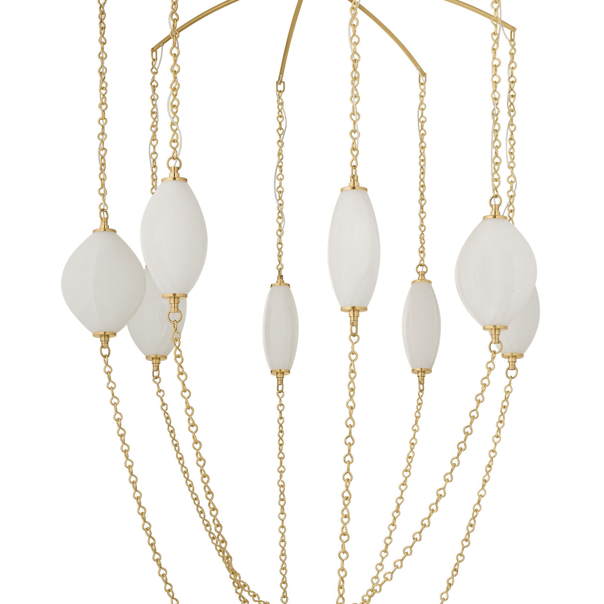 Opalina LED Chandelier 54", Vintage Brass and Seeded Cloud Glass
