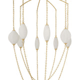 Opalina LED Chandelier 54", Vintage Brass and Seeded Cloud Glass