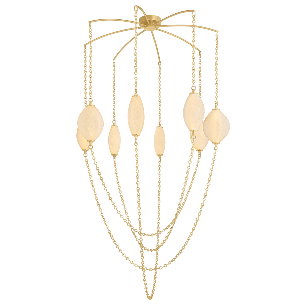 Opalina LED Chandelier 54", Vintage Brass and Seeded Cloud Glass