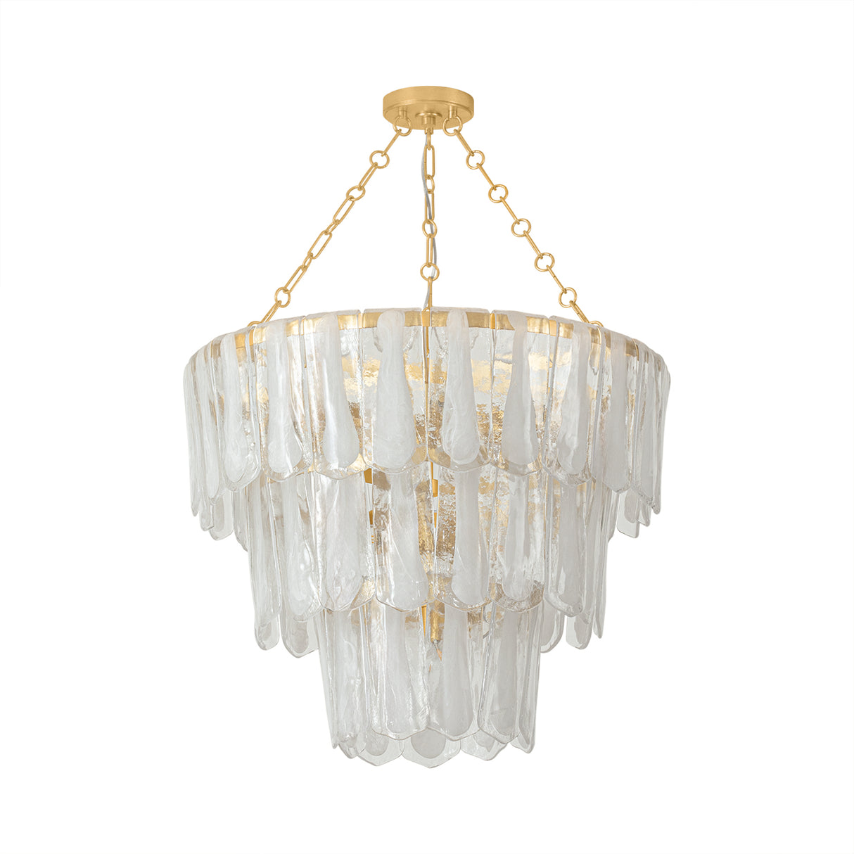 Courtney Three-Tier Chandelier 34", Gold Leaf and Piastra Glass