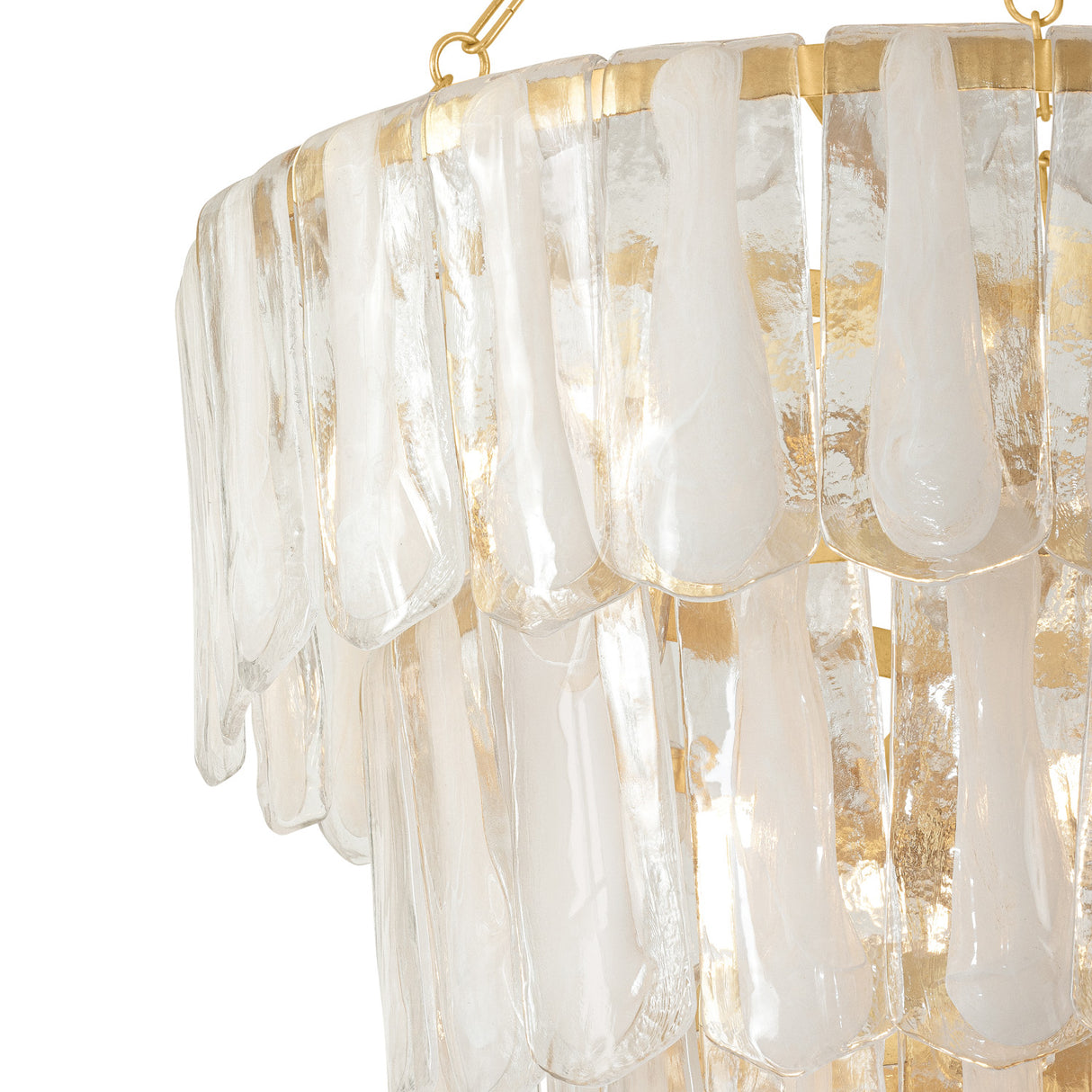 Courtney Three-Tier Chandelier 34", Gold Leaf and Piastra Glass