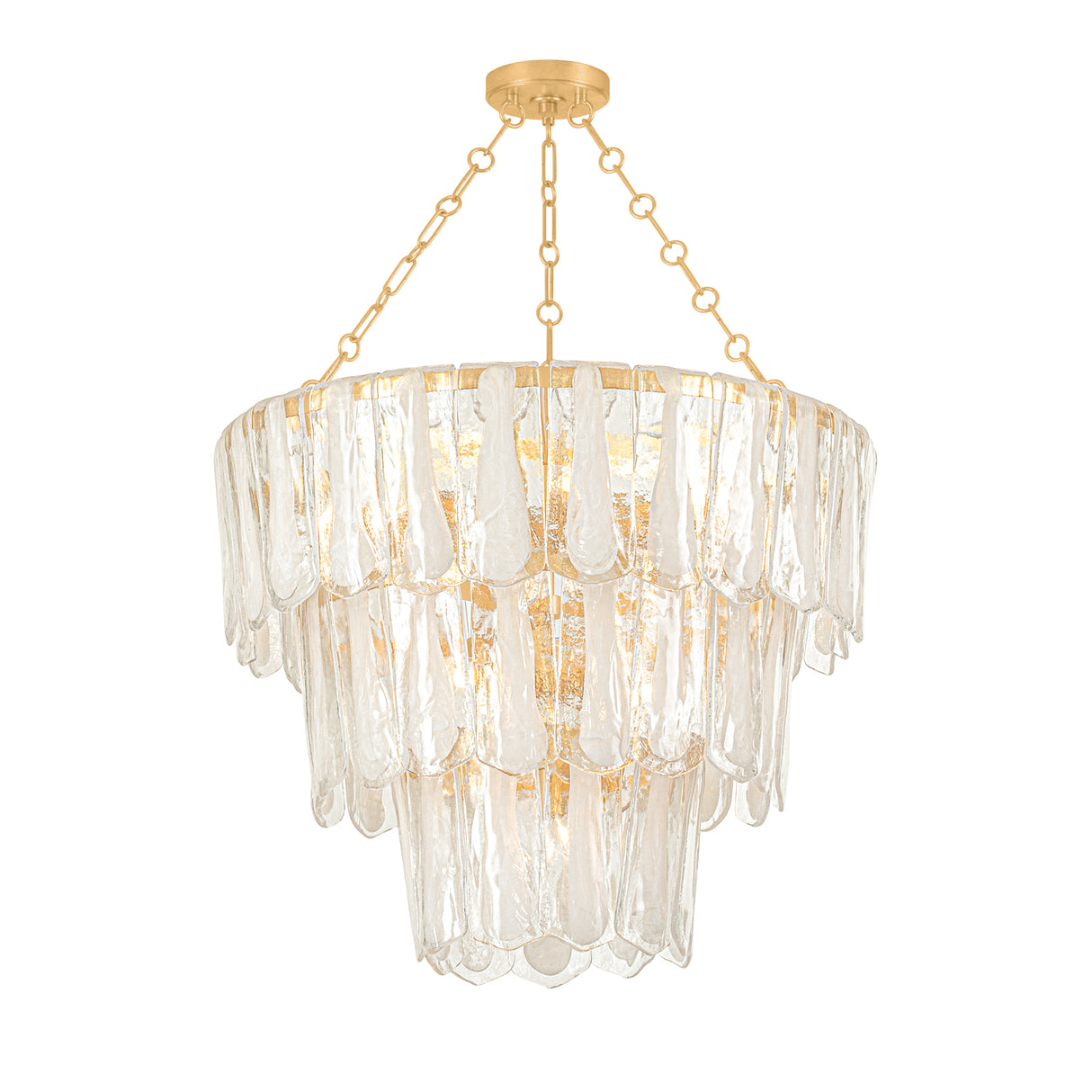 Courtney Three-Tier Chandelier 34", Gold Leaf and Piastra Glass