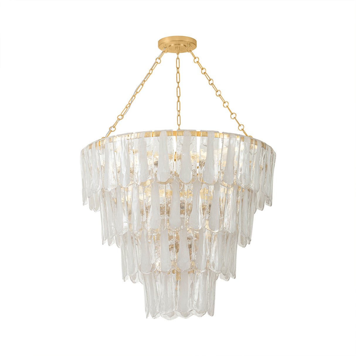 Courtney Four-Tier Chandelier 42", Gold Leaf and Piastra Glass