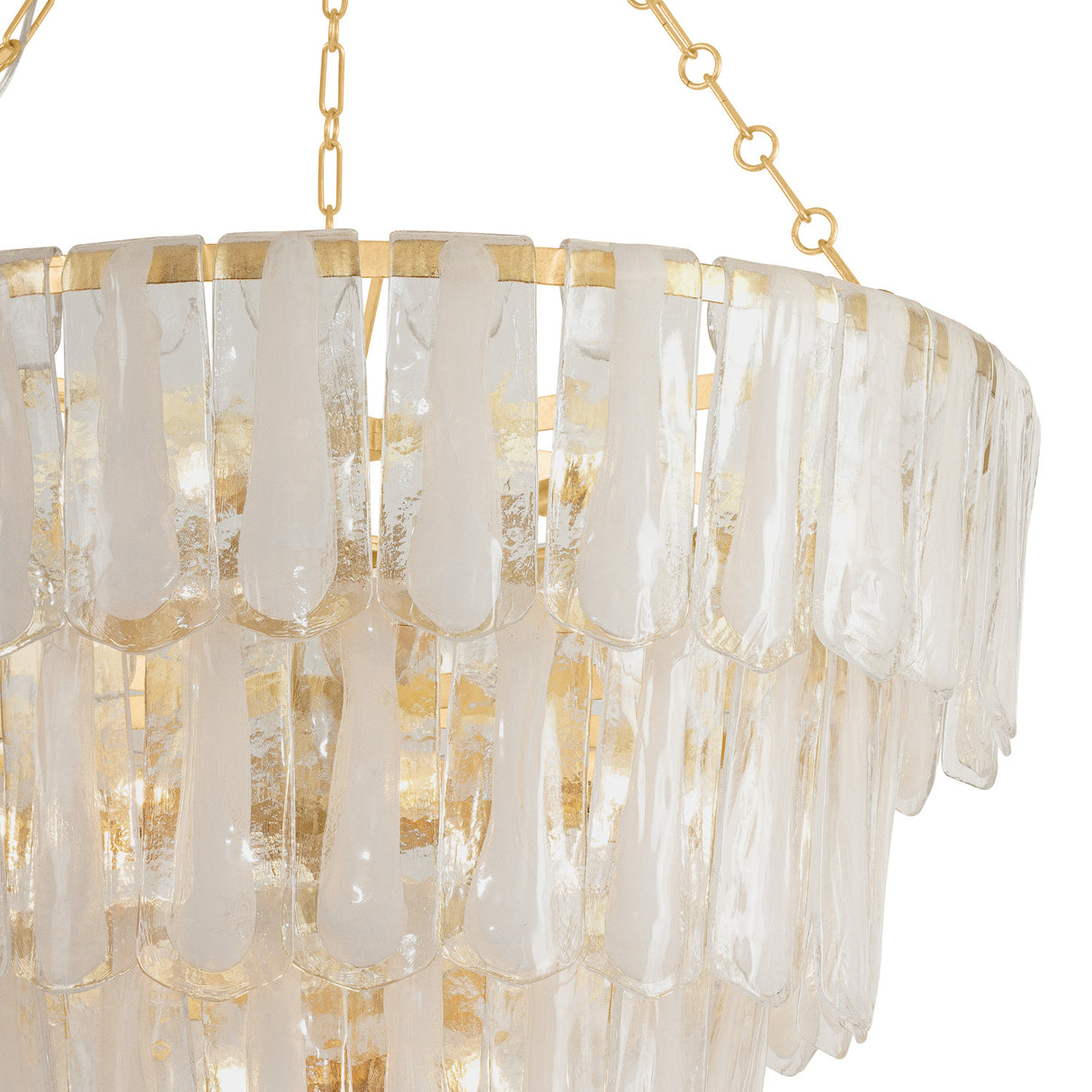 Courtney Four-Tier Chandelier 42", Gold Leaf and Piastra Glass