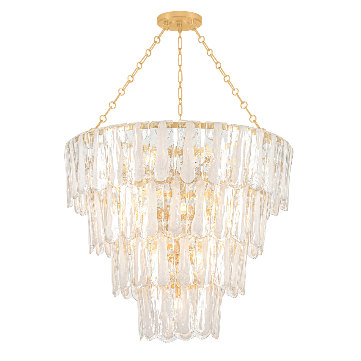 Courtney Four-Tier Chandelier 42", Gold Leaf and Piastra Glass