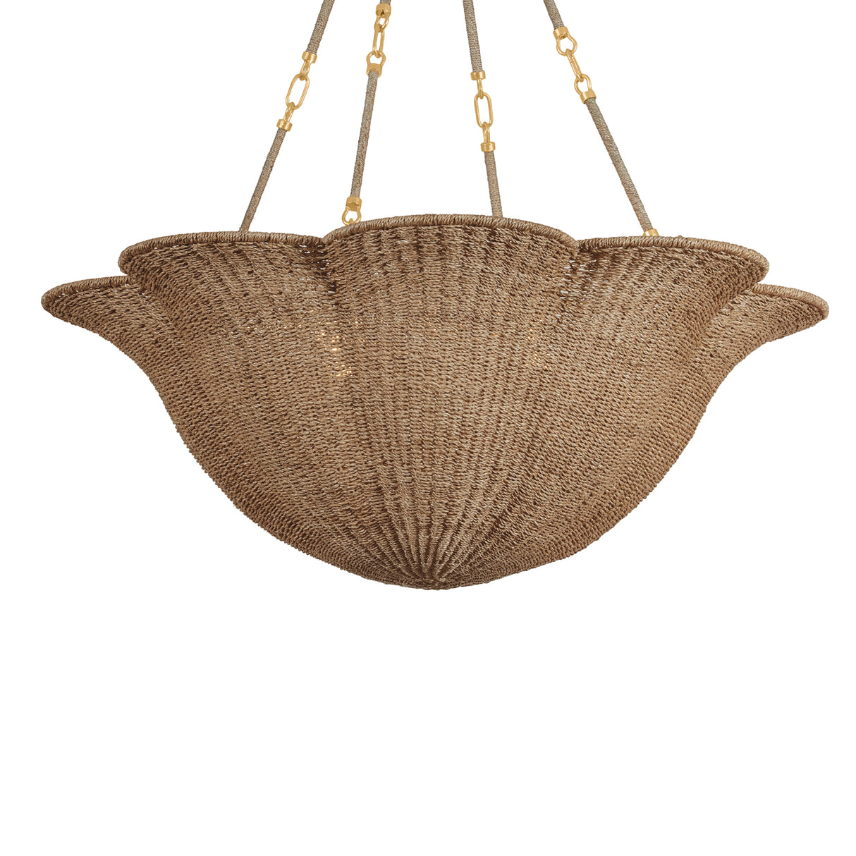 Candela Extra Large Chandelier 38", Gold Leaf and Natural Jute
