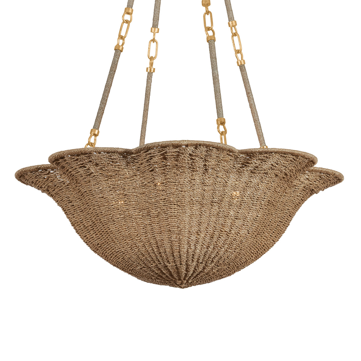 Candela Large Chandelier 28", Gold Leaf and Natural Jute