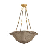 Candela Large Chandelier 28", Gold Leaf and Natural Jute