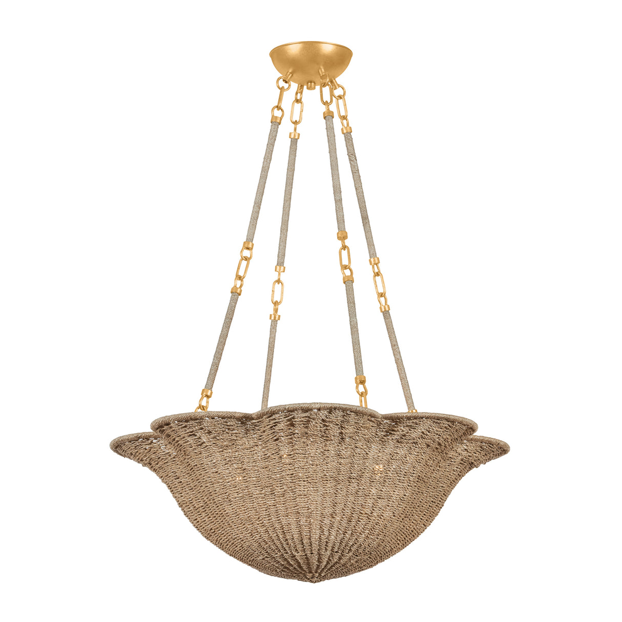 Candela Large Chandelier 28", Gold Leaf and Natural Jute