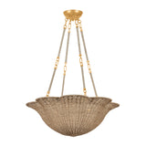 Candela Large Chandelier 28", Gold Leaf and Natural Jute