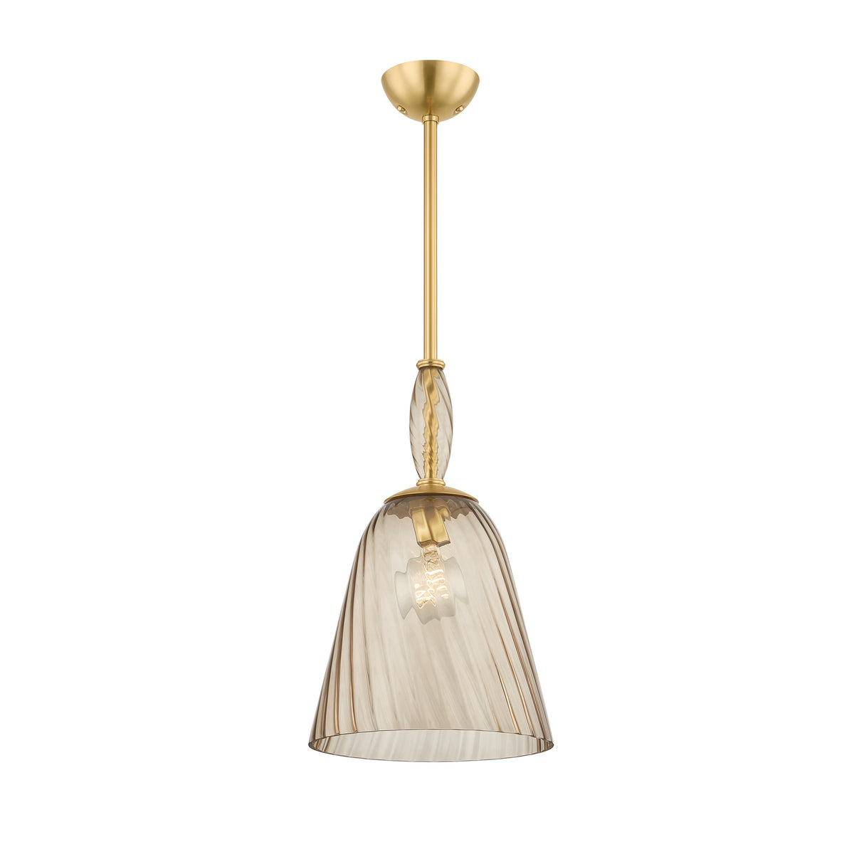 Bly Small Pendant 11", Aged Brass and Smoke Taupe Glass