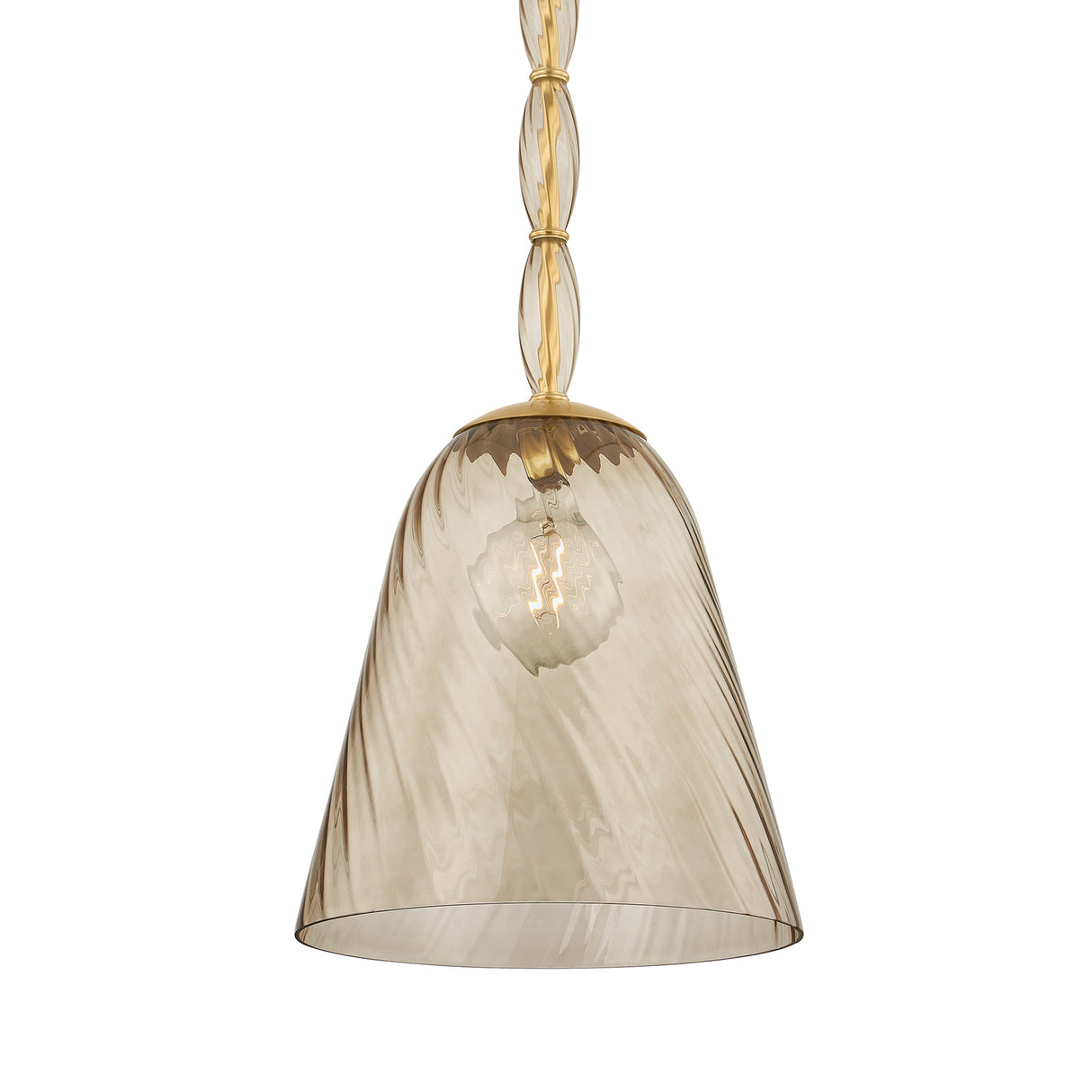 Bly Medium Pendant 16", Aged Brass and Smoke Taupe Glass