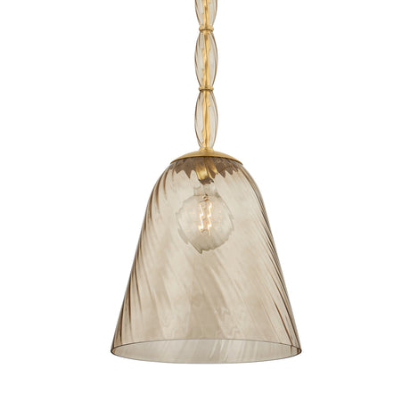 Bly Medium Pendant 16", Aged Brass and Smoke Taupe Glass